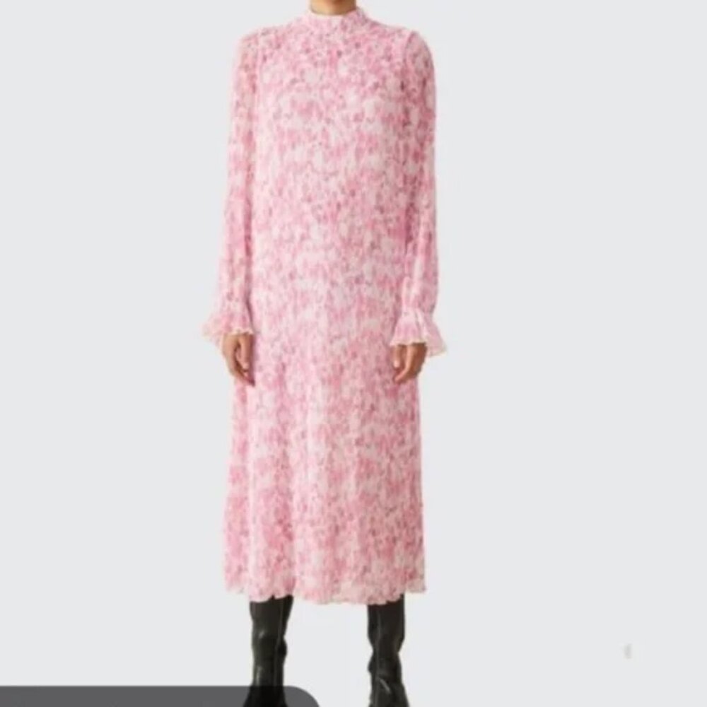 Ganni Pink Georgette Midi Dress Sz36